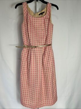 Antonio Melani Women’s Size 10 Pink Tan Sleeveless Belted Pleated Vintage Dress